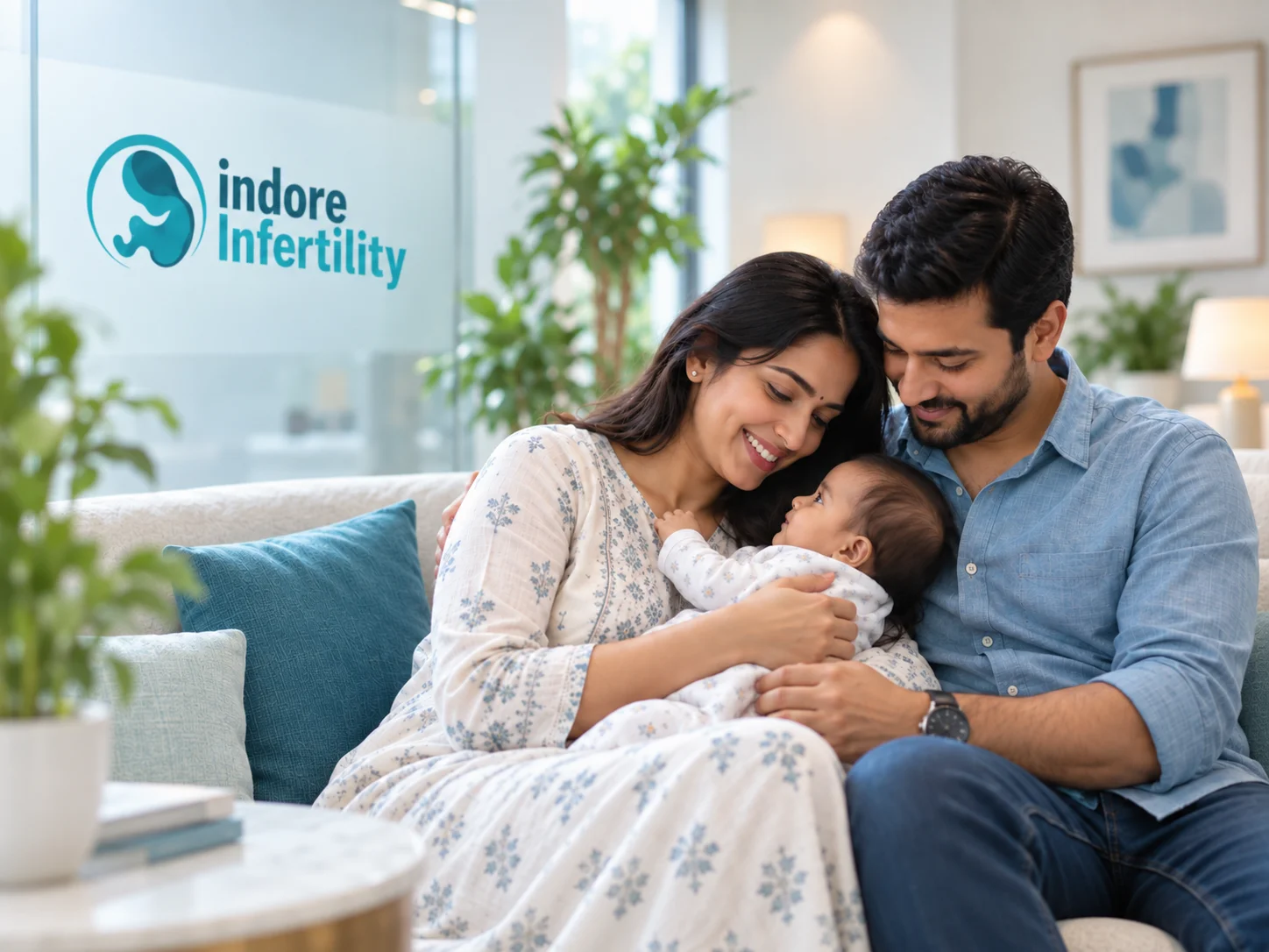 Happy family with newborn baby
