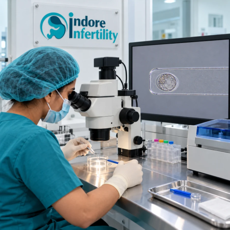Embryologist examining an embryo under the microscope