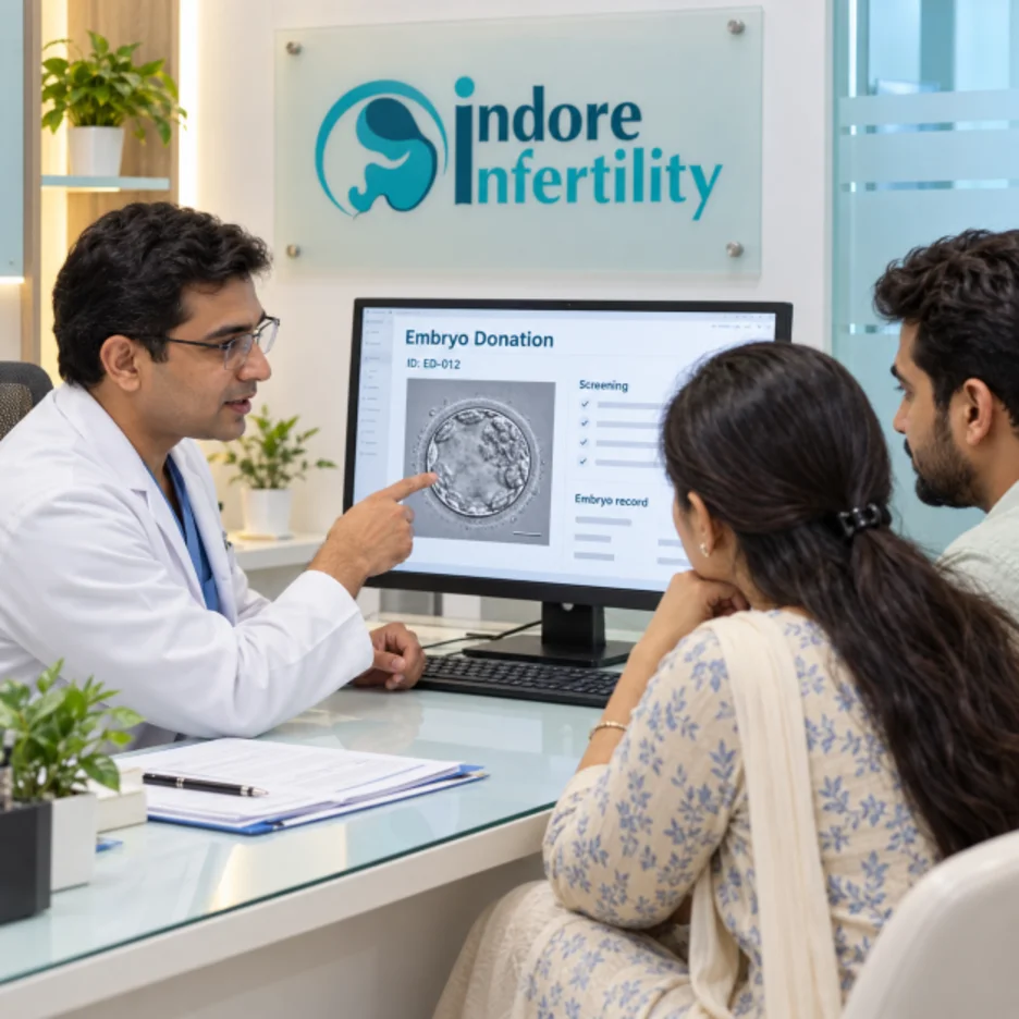 Fertility specialist explaining embryo donation to a couple