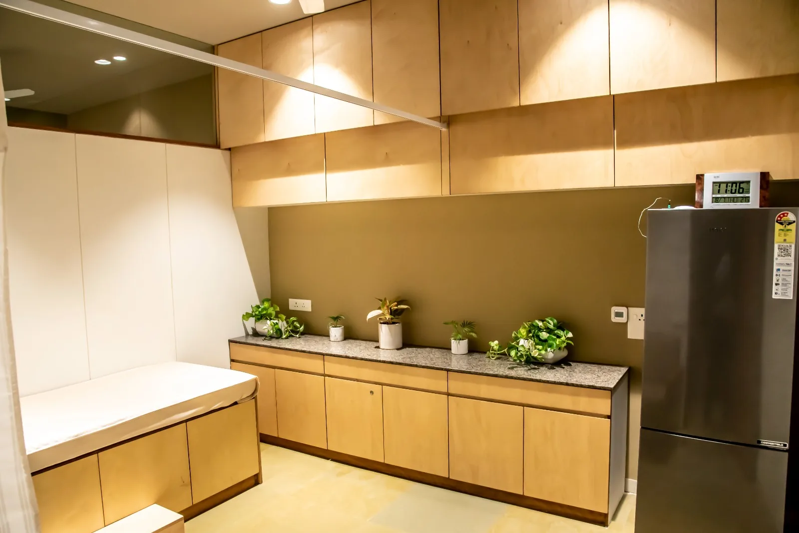 Examination room with couch and storage