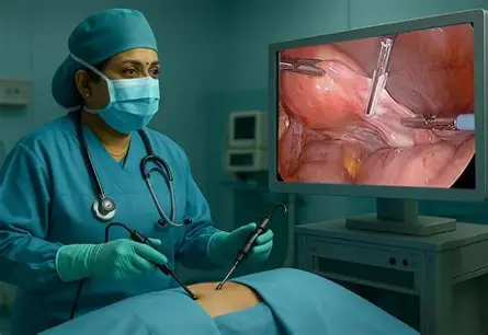 Diagnostic laparoscopy showing examination of pelvic reproductive organs