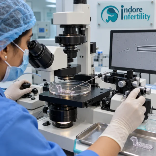 Embryologist searching a sample for rare sperm