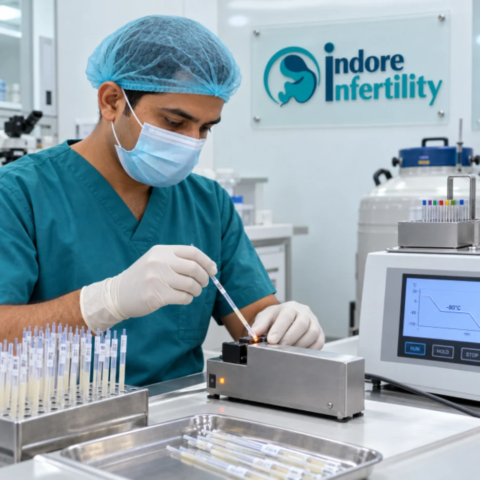 Embryologist preparing sperm straws in the cryopreservation lab