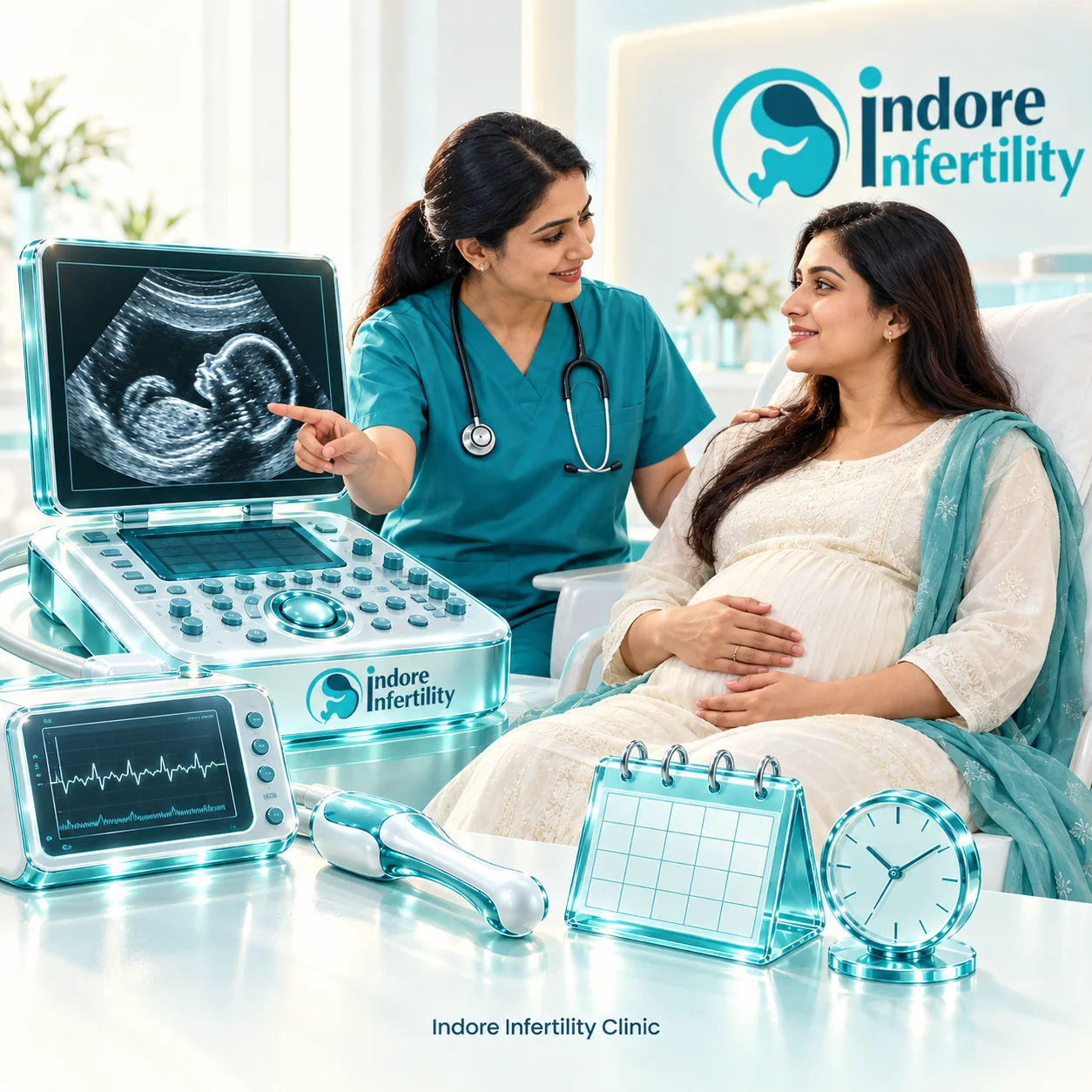 Doctor and patient during an ultrasound for cervical length