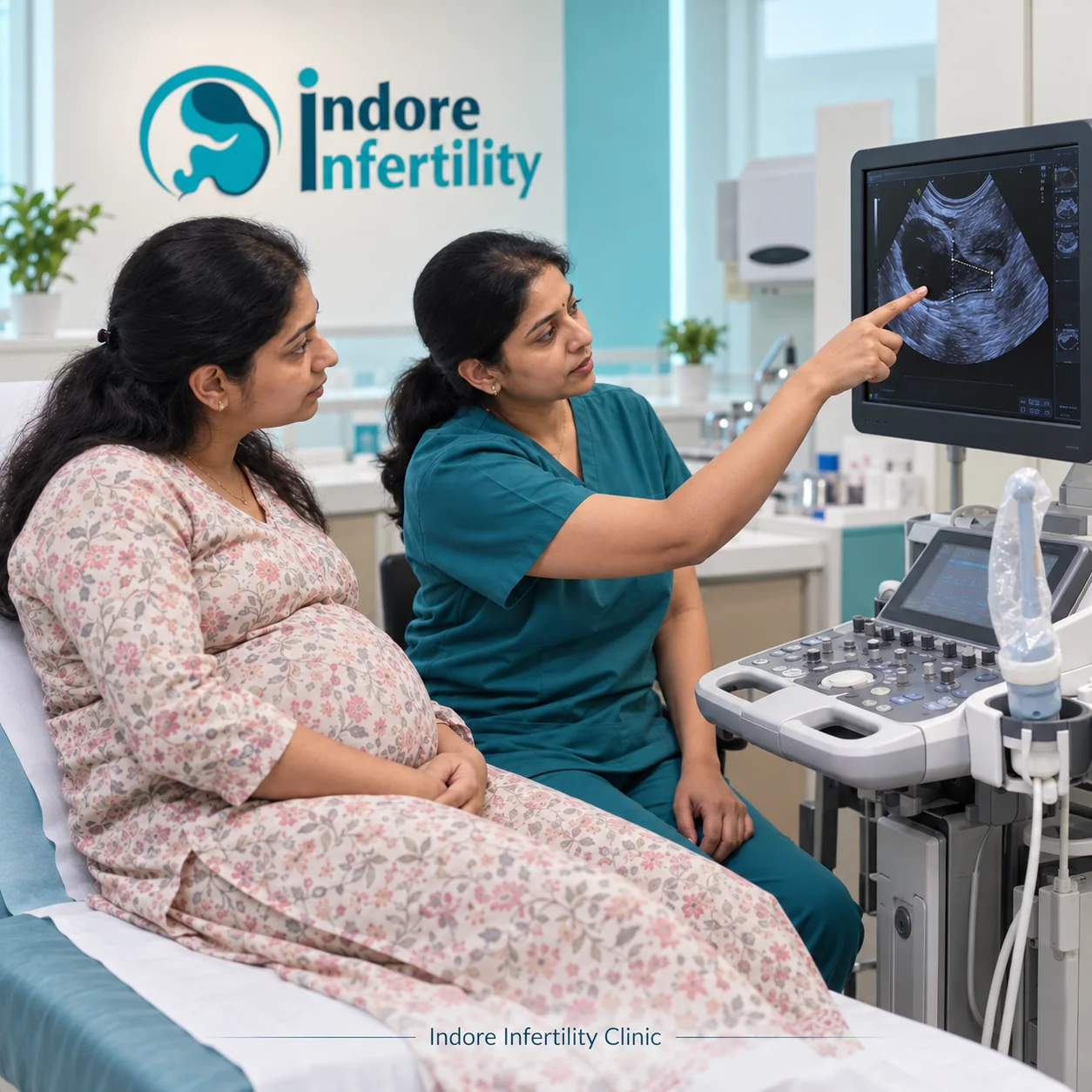 Doctor explaining scan findings to a pregnant patient