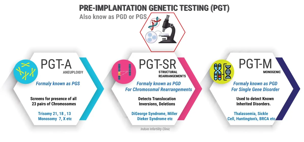 PGT-A PGT-SR and PGT-M types of pre-implantation genetic testing